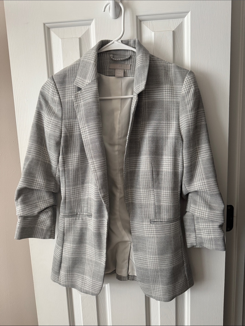 H&M Light Gray Plaid Blazer Jacket